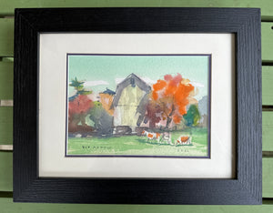 Sewanee Dairy Barn with goats - original watercolor painting by Bob Askew