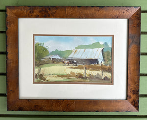 Old Barn with Horses - original watercolor painting by Bob Askew
